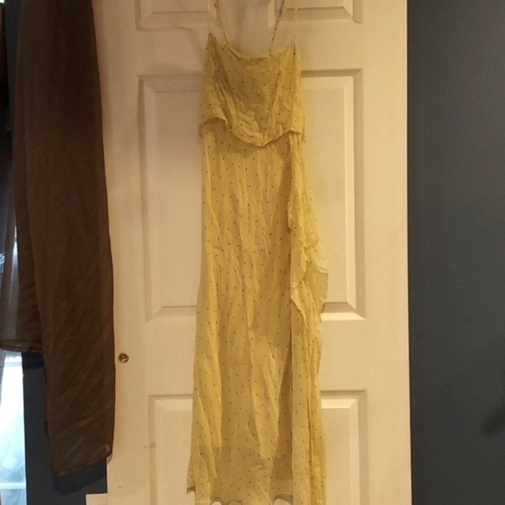 Michelle Mason Silk Chiffon Elegant Lemon Yellow Maxi Dress Size 6
